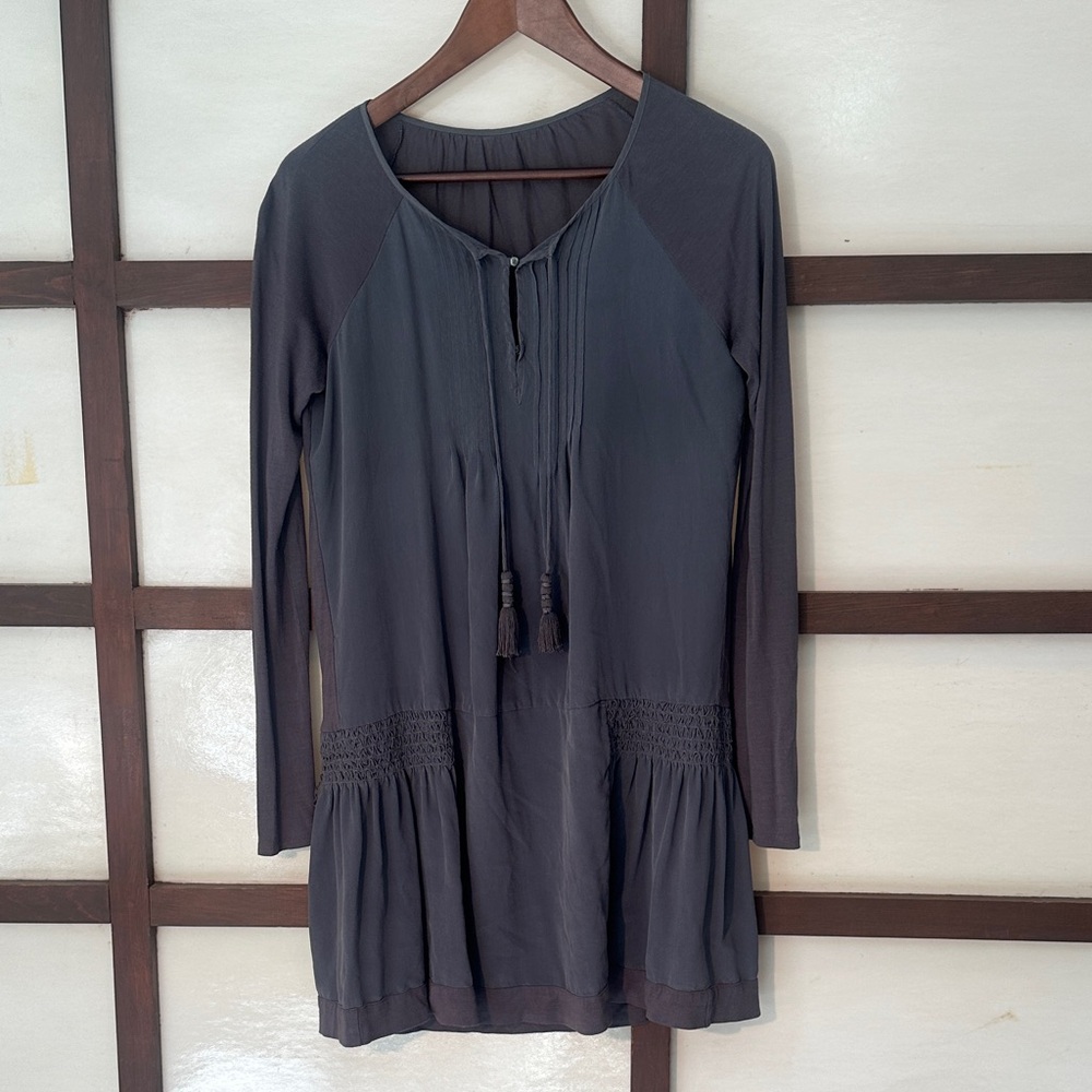 Dark Gray Long Sleeve Tassel Tunic